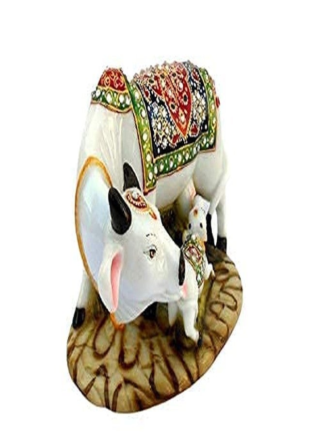 Ramashram Decorative Cow and Calf Statue for Pooja | Handicraft Home Decor Kamdhenu Cow & Calf | Vastu Gau MATA Idol with Stone Work for Home & Office (Multicolor, 5 Inch), Religious - Image 2